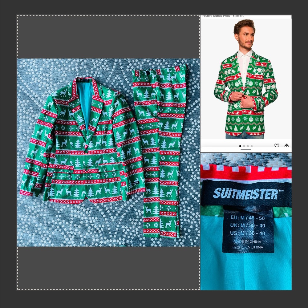 Christmas Holiday  Mens Suit Medium 38 40 Coat Jacket Pants Red Green Blazer